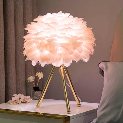 MissFeather Lampe de Table de Luxe – Abat-jour en Plumes avec Fonction Dimmable