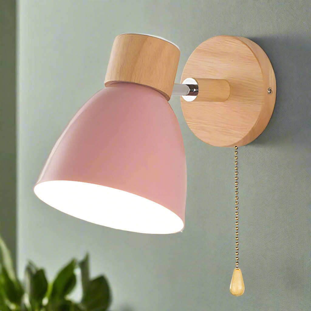 Suspension Murale Nordique Moderne en Bois avec Interrupteur à Tirette - Luminaires Élégants