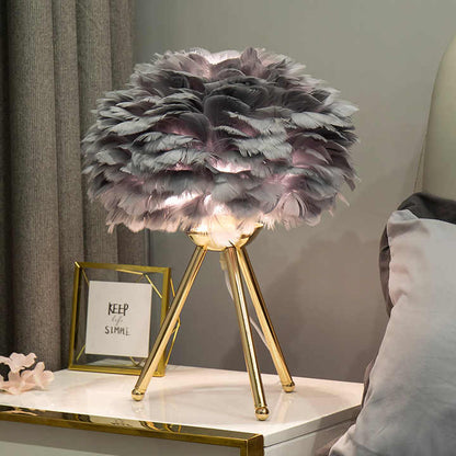 MissFeather Lampe de Table de Luxe – Abat-jour en Plumes avec Fonction Dimmable