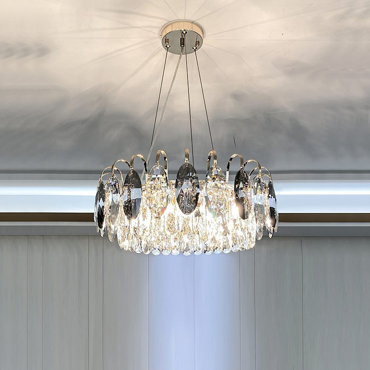 Chandelier Cristal K9 - Luminaire Élégant en Métal Rose Gold, LED Dimmable, Plusieurs Tailles