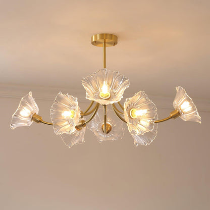 Lustre Kalin en Verre et Laiton - Design Élégant de Fleurs pour Salon et Salle à Manger