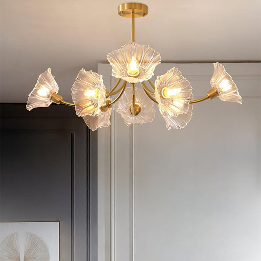 Lustre Kalin en Verre et Laiton - Design Élégant de Fleurs pour Salon et Salle à Manger