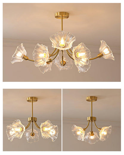 Lustre Kalin en Verre et Laiton - Design Élégant de Fleurs pour Salon et Salle à Manger