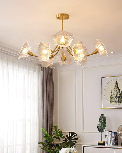 Lustre Kalin en Verre et Laiton - Design Élégant de Fleurs pour Salon et Salle à Manger