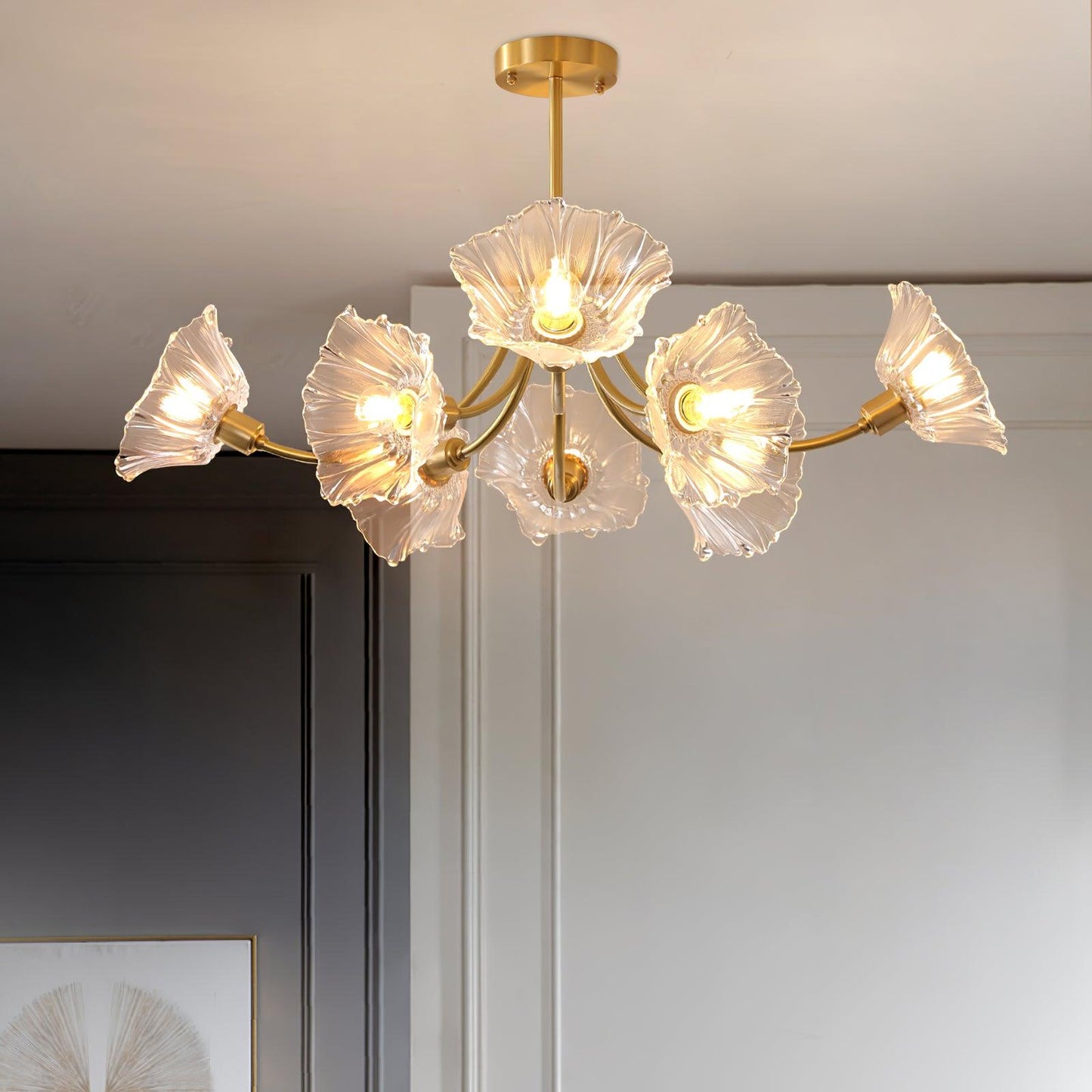 Lustre Kalin en Verre et Laiton - Design Élégant de Fleurs pour Salon et Salle à Manger