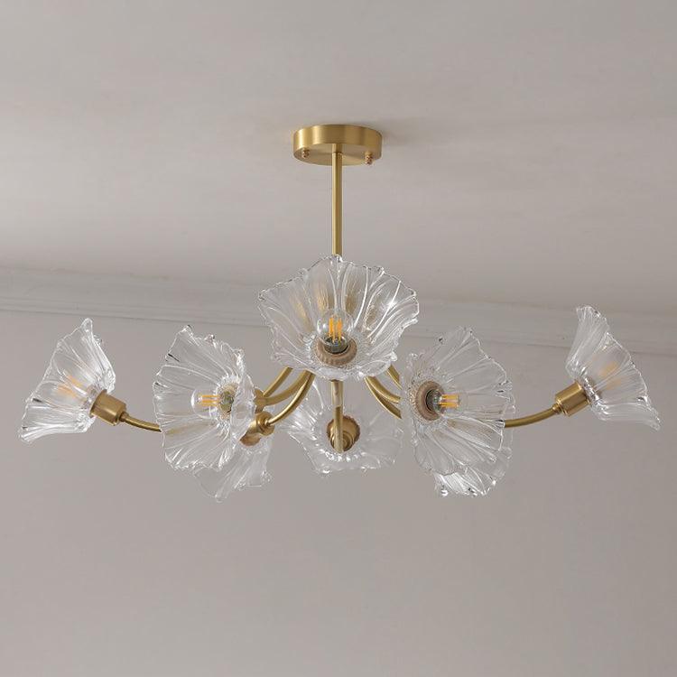 Lustre Kalin en Verre et Laiton - Design Élégant de Fleurs pour Salon et Salle à Manger