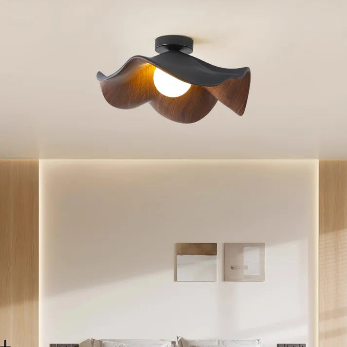 Plafonnier Lotus en Bois Nordic – Lampe Design en Résine et Métal, Inspiration Naturelle pour Salon ou Chambre