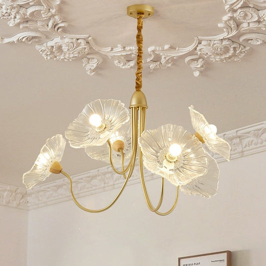 Chandelier en Verre Mat Décoratif - Design Élégant à Feuilles pour Intérieur
