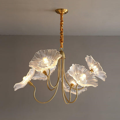Chandelier en Verre Mat Décoratif - Design Élégant à Feuilles pour Intérieur