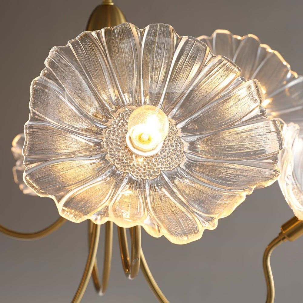 Chandelier en Verre Mat Décoratif - Design Élégant à Feuilles pour Intérieur