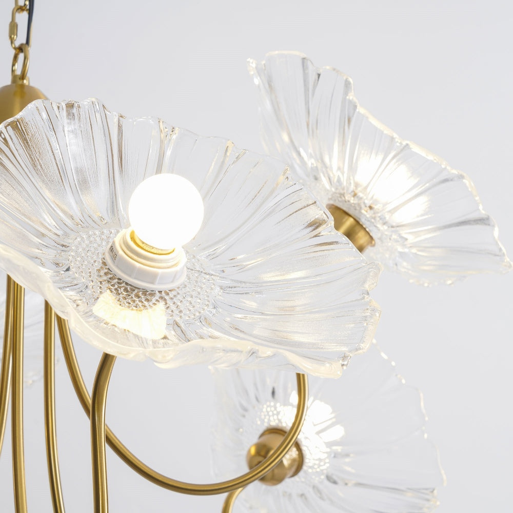 Chandelier en Verre Mat Décoratif - Design Élégant à Feuilles pour Intérieur