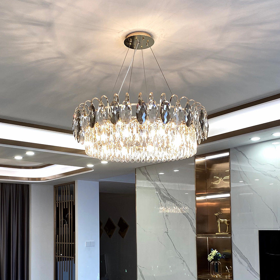 Chandelier Cristal K9 - Luminaire Élégant en Métal Rose Gold, LED Dimmable, Plusieurs Tailles
