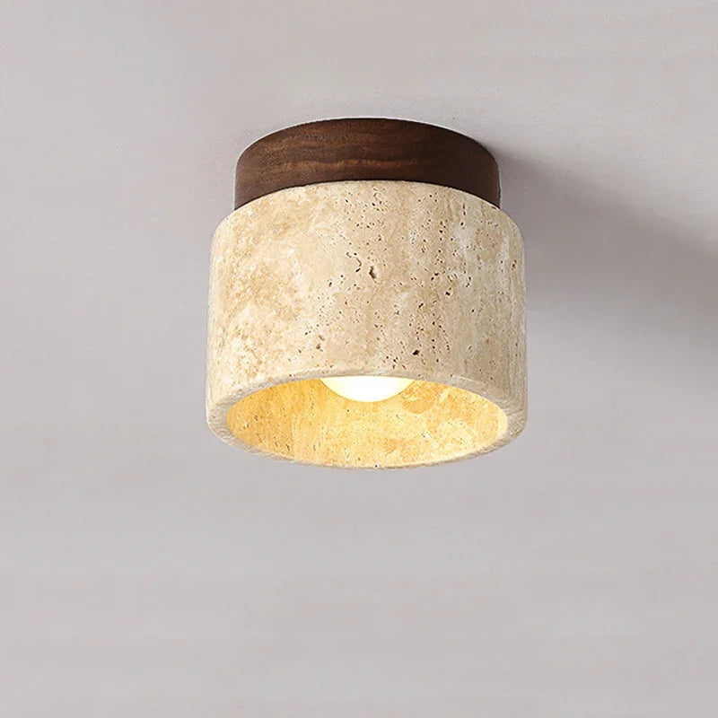 Lampe de Plafond Japonaise Créative en Crème - Design Minimaliste avec Base en Marbre et Bois
