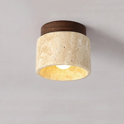 Lampe de Plafond Japonaise Créative en Crème - Design Minimaliste avec Base en Marbre et Bois