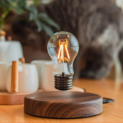 Lampe à Léviation Magnétique LED – Édition Bois Premium avec Ampoule Flottante