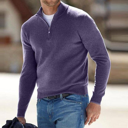 Pull Zippé Col V en Faux Mérinos pour Homme