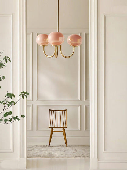 Plafonnier Moderne à 3 ou 5 Têtes - Fini Doré avec Abat-jours Roses en Verre