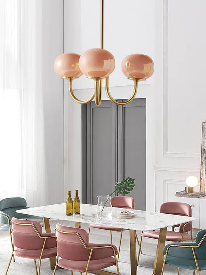 Plafonnier Moderne à 3 ou 5 Têtes - Fini Doré avec Abat-jours Roses en Verre