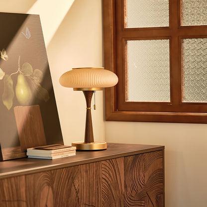 Lampe de Table Matsutake - Design Organique avec Base en Métal, Bois et Verre