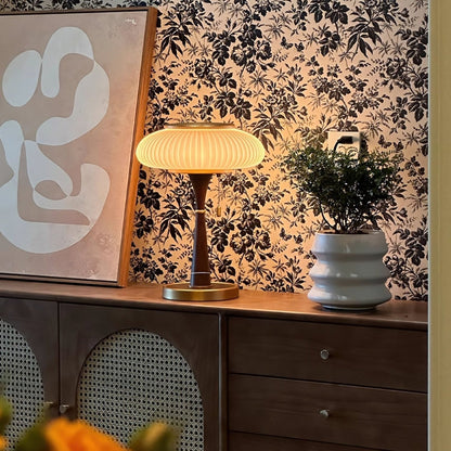 Lampe de Table Matsutake - Design Organique avec Base en Métal, Bois et Verre