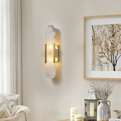 Applique Murale Melange Elongée en Albâtre - Design Élégant avec Détails en Laiton