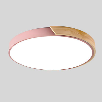 Plafonnier Circulaire Nordic Wooden Macaroon - Lampe LED en Bois et Métal pour Chambre et Salon