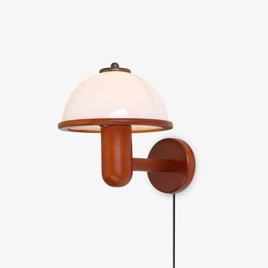 Lampe Murale Pilz en Bois – Élégante Lampe à Eiche avec Abat-jour Blanc