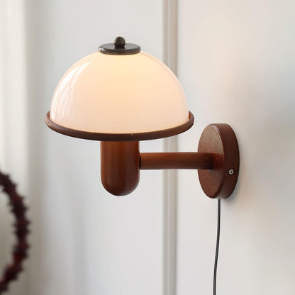 Lampe Murale Pilz en Bois – Élégante Lampe à Eiche avec Abat-jour Blanc