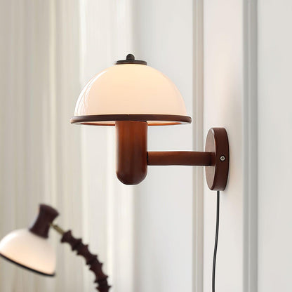 Lampe Murale Pilz en Bois – Élégante Lampe à Eiche avec Abat-jour Blanc