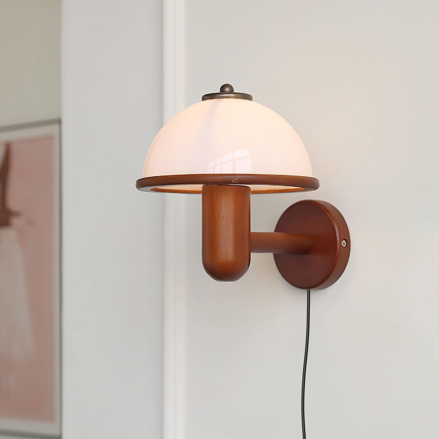 Lampe Murale Pilz en Bois – Élégante Lampe à Eiche avec Abat-jour Blanc