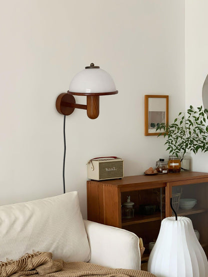 Lampe Murale Pilz en Bois – Élégante Lampe à Eiche avec Abat-jour Blanc