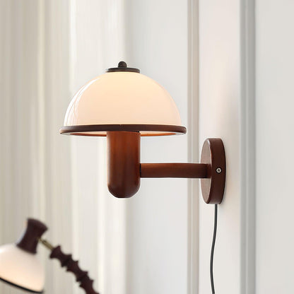 Lampe Murale Pilz en Bois – Élégante Lampe à Eiche avec Abat-jour Blanc