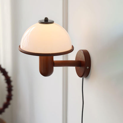 Lampe Murale Pilz en Bois – Élégante Lampe à Eiche avec Abat-jour Blanc