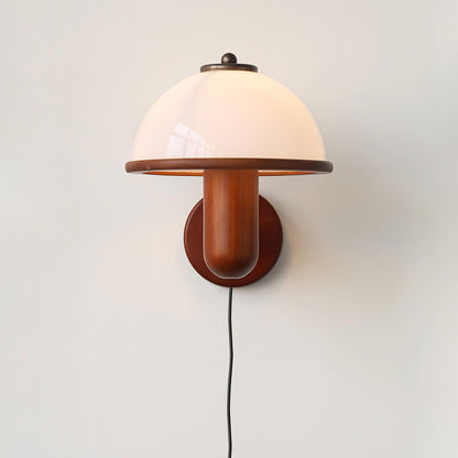 Lampe Murale Pilz en Bois – Élégante Lampe à Eiche avec Abat-jour Blanc
