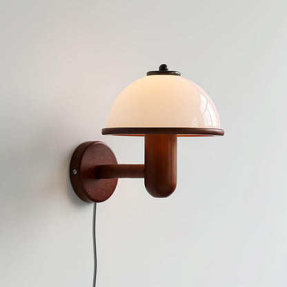 Lampe Murale Pilz en Bois – Élégante Lampe à Eiche avec Abat-jour Blanc