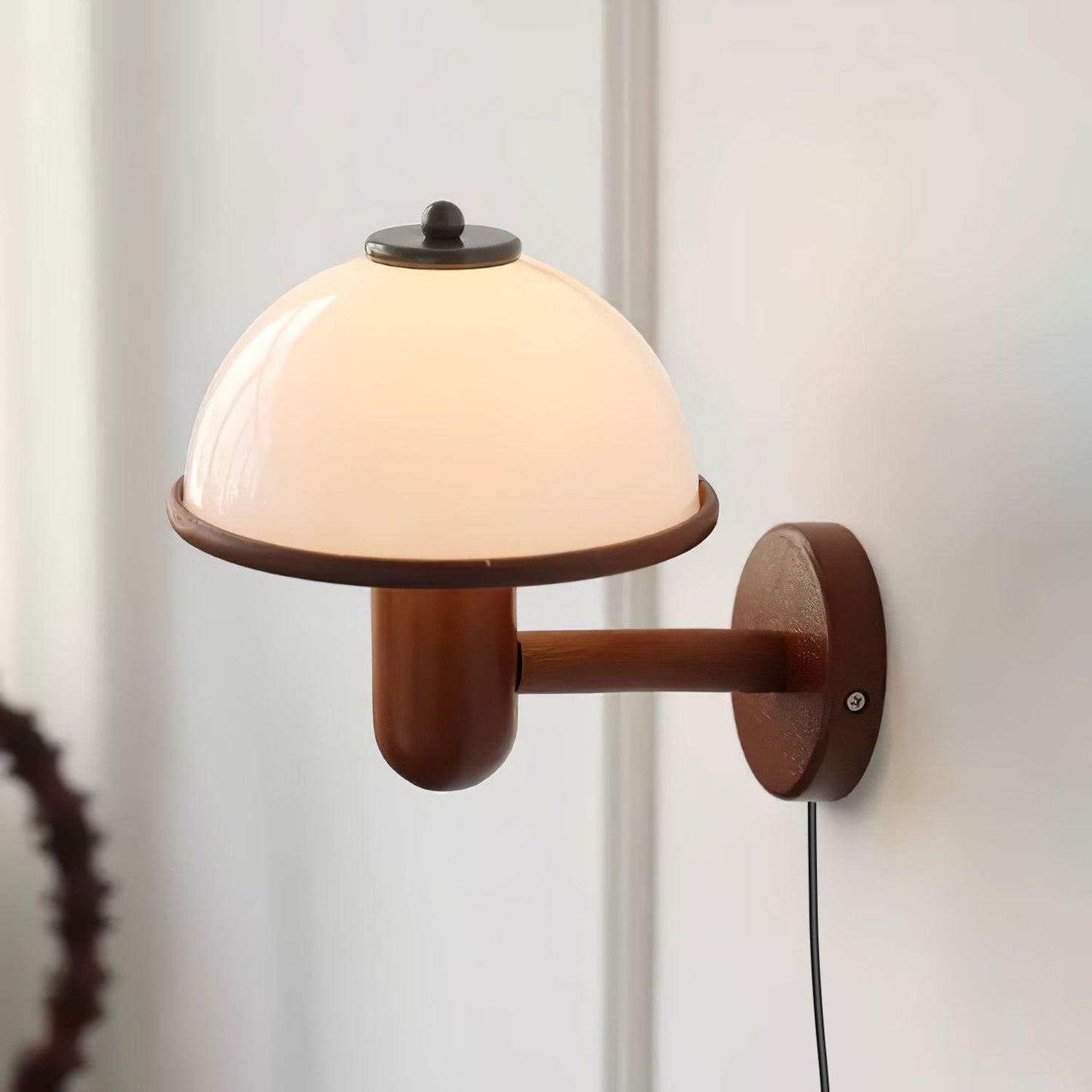 Lampe Murale Pilz en Bois – Élégante Lampe à Eiche avec Abat-jour Blanc