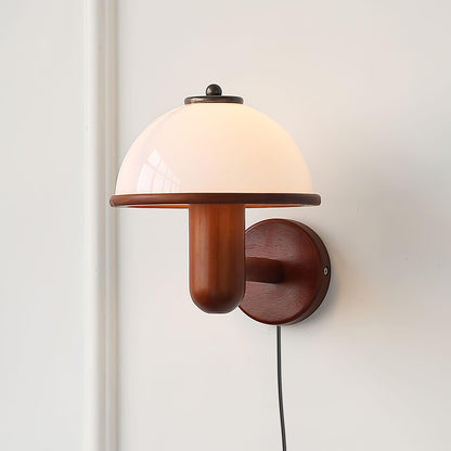 Lampe Murale Pilz en Bois – Élégante Lampe à Eiche avec Abat-jour Blanc