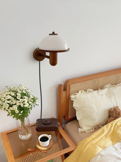 Lampe Murale Pilz en Bois – Élégante Lampe à Eiche avec Abat-jour Blanc