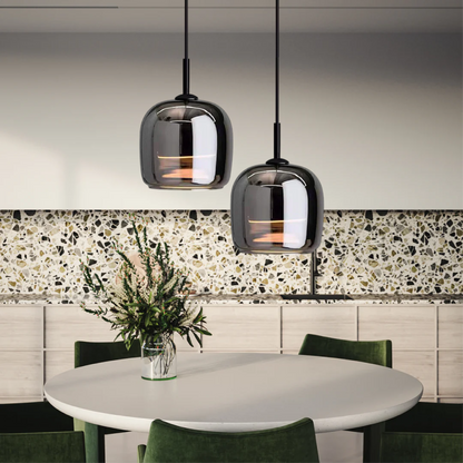 Suspension Nordic en Verre Noir – Design Élégant et Moderne avec Éclairage LED