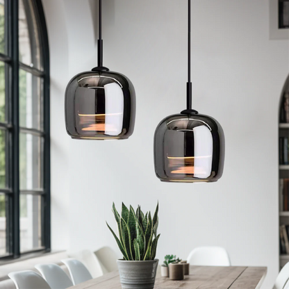 Suspension Nordic en Verre Noir – Design Élégant et Moderne avec Éclairage LED