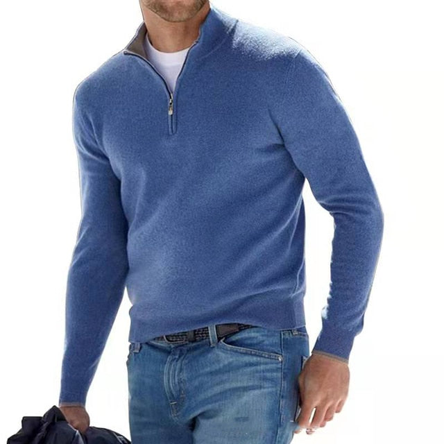 Pull Zippé Col V en Faux Mérinos pour Homme