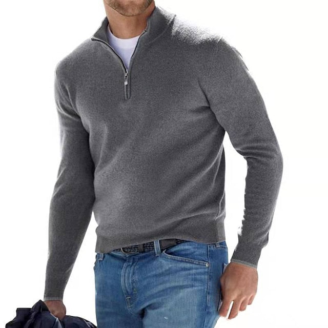 Pull Zippé Col V en Faux Mérinos pour Homme
