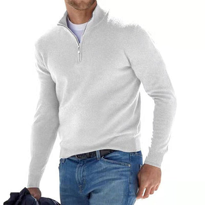 Pull Zippé Col V en Faux Mérinos pour Homme