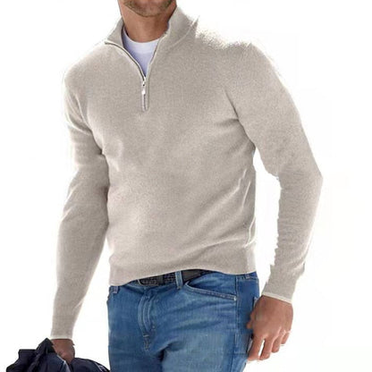 Pull Zippé Col V en Faux Mérinos pour Homme