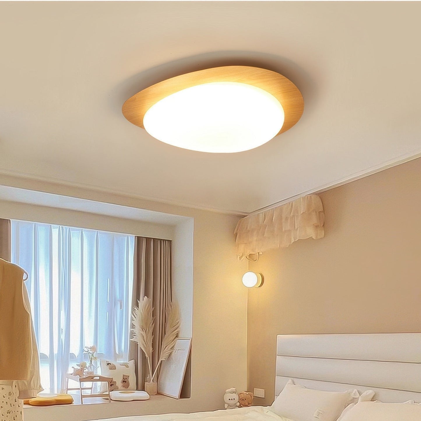 Plafonnier Scandinavian Pebble avec Grain de Bois - Design Minimaliste et LED Intégrée
