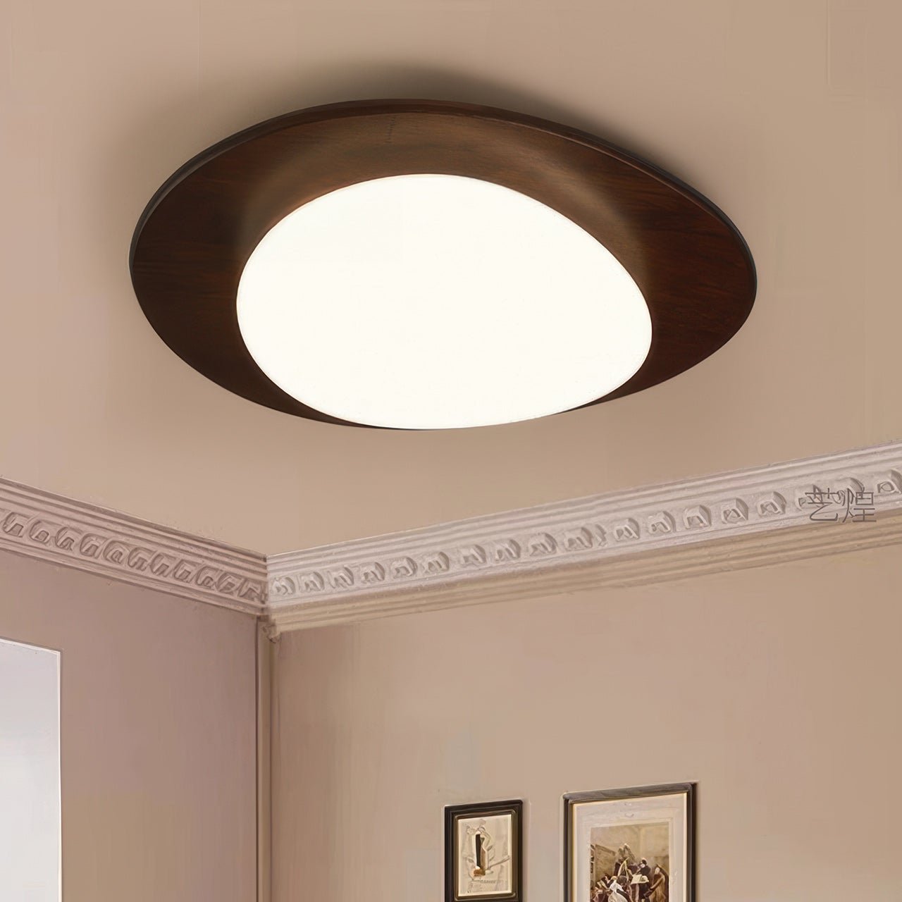 Plafonnier Scandinavian Pebble avec Grain de Bois - Design Minimaliste et LED Intégrée