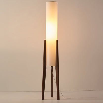 Lampadaire en Noyer – Élégance Nordic Retro avec Abat-jour en Tissu