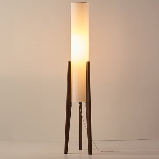 Lampadaire en Noyer – Élégance Nordic Retro avec Abat-jour en Tissu