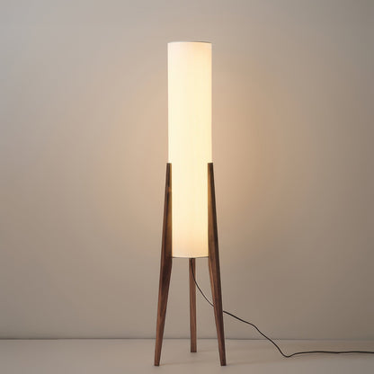 Lampadaire en Noyer – Élégance Nordic Retro avec Abat-jour en Tissu