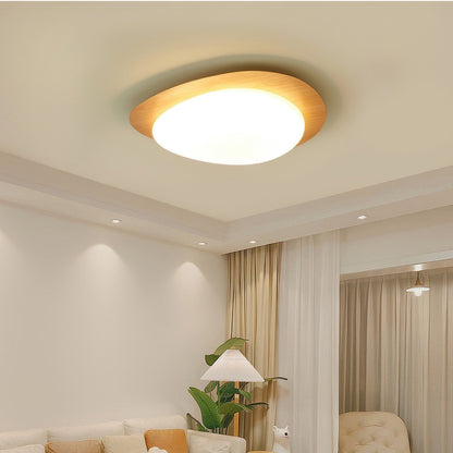 Plafonnier Scandinavian Pebble avec Grain de Bois - Design Minimaliste et LED Intégrée